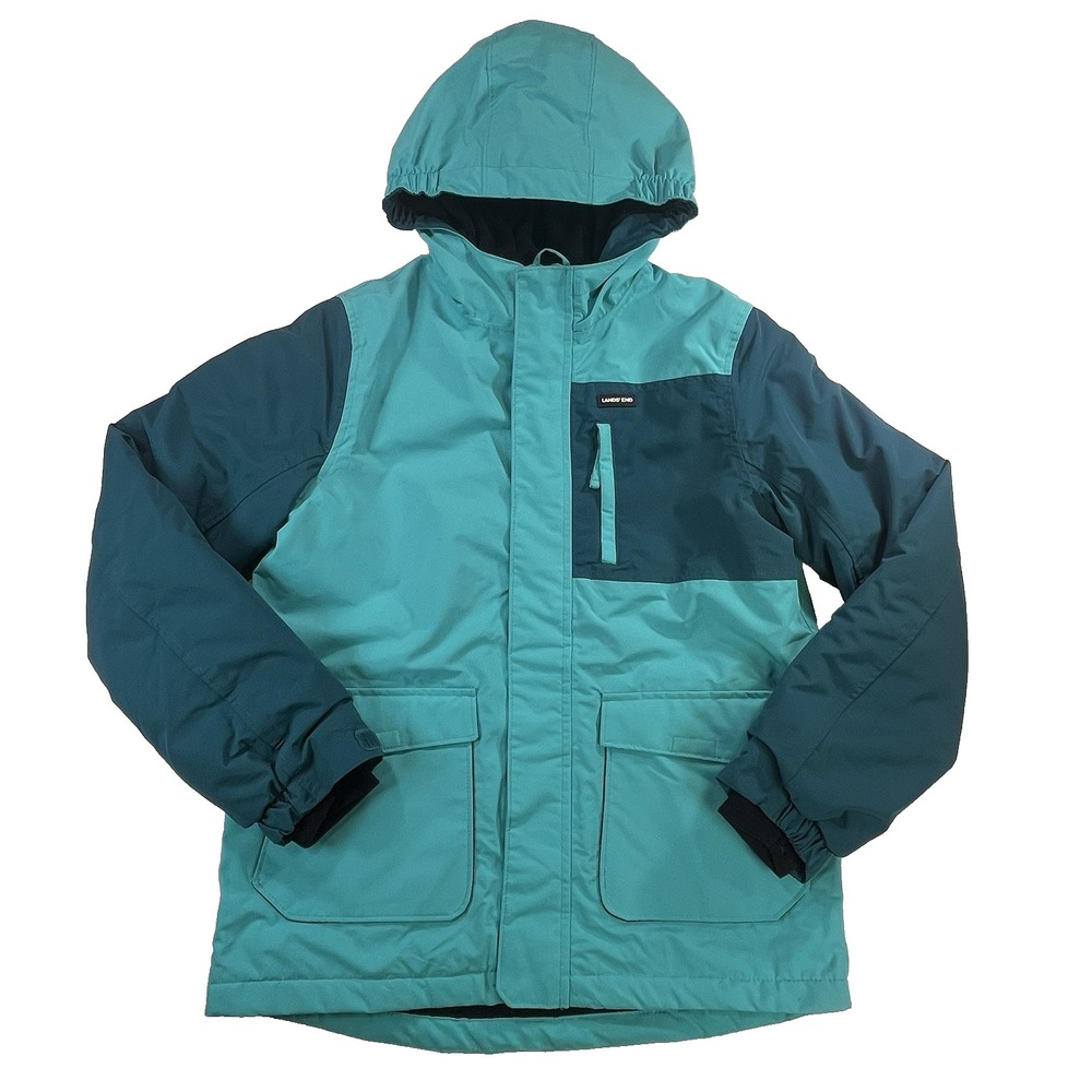 Lands End Jacket Unisex XL 14-16 Teal Winter Coat‎ Parka Youth Fleece Lined Hood